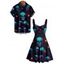 Gothic Couple Outfit Skulls Spider Web Print Ruched Bust Sweetheart Neck A Line Mini Dress and Button Up Shirt Holiday Matching Outfit - Noir S | US 4