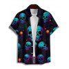 Gothic Couple Outfit Skulls Spider Web Print Ruched Bust Sweetheart Neck A Line Mini Dress and Button Up Shirt Holiday Matching Outfit - Noir S | US 4