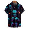 Gothic Couple Outfit Skulls Spider Web Print Ruched Bust Sweetheart Neck A Line Mini Dress and Button Up Shirt Holiday Matching Outfit - Noir S | US 4