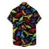 Gothic Couple Outfit Colored Dinosaur Print Ruched Bust Belt Sweetheart Neck A Line Mini Dress and Button Up Shirt Holiday Matching Outfit - Noir S | US 4