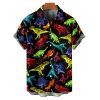 Gothic Couple Outfit Colored Dinosaur Print Ruched Bust Belt Sweetheart Neck A Line Mini Dress and Button Up Shirt Holiday Matching Outfit - Noir S | US 4