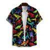 Gothic Couple Outfit Colored Dinosaur Print Ruched Bust Belt Sweetheart Neck A Line Mini Dress and Button Up Shirt Holiday Matching Outfit - Noir S | US 4