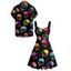 Gothic Couple Outfit Colored Skull Print Ruched Bust Sweetheart Neck A Line Mini Dress and Button Up Shirt Holiday Matching Outfit - multicolor S | US 4