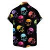Gothic Couple Outfit Colored Skull Print Ruched Bust Sweetheart Neck A Line Mini Dress and Button Up Shirt Holiday Matching Outfit - multicolor S | US 4