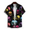 Gothic Couple Outfit Colored Skull Print Ruched Bust Sweetheart Neck A Line Mini Dress and Button Up Shirt Holiday Matching Outfit - multicolor S | US 4