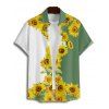 Vacation Couple Outfit Sunflower Pattern Contrast Color Ruched Bust Sweetheart Neck A Line Mini Dress and Button Up Shirt Matching Outfit - Vert S | US 4