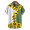 Vacation Couple Outfit Sunflower Pattern Contrast Color Ruched Bust Sweetheart Neck A Line Mini Dress and Button Up Shirt Matching Outfit - Vert S | US 4