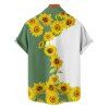 Vacation Couple Outfit Sunflower Pattern Contrast Color Ruched Bust Sweetheart Neck A Line Mini Dress and Button Up Shirt Matching Outfit - Vert S | US 4