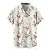 Chemise de vacances à motif floral et feuilles pour homme, boutonnée, retroussée, manches courtes, décontractée - Blanc 5XL
