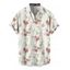 Chemise de vacances à motif floral et feuilles pour homme, boutonnée, retroussée, manches courtes, décontractée - Blanc 5XL
