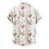Chemise de vacances à motif floral et feuilles pour homme, boutonnée, retroussée, manches courtes, décontractée - Blanc 5XL