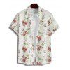 Chemise de vacances à motif floral et feuilles pour homme, boutonnée, retroussée, manches courtes, décontractée - Blanc 5XL