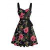 Vacation Couple Outfit Allover Chain Floral Pattern Ruched Bust Belt Sweetheart Neck A Line Mini Dress and Button Up Shirt Casual Matching Outfit - Noir S | US 4
