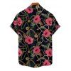 Vacation Couple Outfit Allover Chain Floral Pattern Ruched Bust Belt Sweetheart Neck A Line Mini Dress and Button Up Shirt Casual Matching Outfit - Noir S | US 4