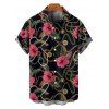 Vacation Couple Outfit Allover Chain Floral Pattern Ruched Bust Belt Sweetheart Neck A Line Mini Dress and Button Up Shirt Casual Matching Outfit - Noir S | US 4