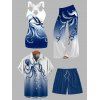 Vacation Couple Outfit Octopus Foot Print Tank Top Wide Leg Pants and Button Up Shirt Drawstrings Shorts Beach Matching Outfit - Bleu profond S | US 4