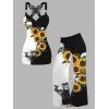 Gothic Women Outfit Monochrome Sunflower Skulls Pattern Butterfly Lace Tank Top and Wide Leg Pants Holiday Two Piece Set - Noir S | US 4