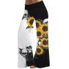 Gothic Women Outfit Monochrome Sunflower Skulls Pattern Butterfly Lace Tank Top and Wide Leg Pants Holiday Two Piece Set - Noir S | US 4