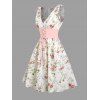 Vacation Couple Outfit Floral Print Zipper Back Dress Solid Lace Up Corset Belt Set and Button Up Shirt Matching Outfit - Blanc S | US 4