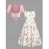 Vacation Couple Outfit Floral Print Waisted Cami Dress Lace Up Crop Top Set and Button Up Shirt Matching Outfit - Blanc S | US 4