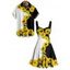 Vacation Couple Outfit Sunflower Pattern Contrast Color Ruched Bust Sweetheart Neck A Line Mini Dress and Button Up Shirt Matching Outfit - Vert S | US 4