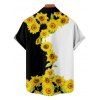 Vacation Couple Outfit Sunflower Pattern Contrast Color Ruched Bust Sweetheart Neck A Line Mini Dress and Button Up Shirt Matching Outfit - Noir S | US 4