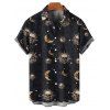 Gothic Couple Outfit Celestial Sun Moon Star Skulls Pattern Asymmetrical Hem Dress and Button Up Shirt Holiday Matching Outfit - Noir S | US 4