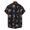Gothic Couple Outfit Celestial Sun Moon Star Skulls Pattern Asymmetrical Hem Dress and Button Up Shirt Holiday Matching Outfit - Noir S | US 4