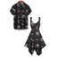 Gothic Couple Outfit Celestial Sun Moon Star Skulls Pattern Asymmetrical Hem Dress and Button Up Shirt Holiday Matching Outfit - Noir S | US 4