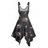 Gothic Couple Outfit Celestial Sun Moon Star Skulls Pattern Asymmetrical Hem Dress and Button Up Shirt Holiday Matching Outfit - Noir S | US 4