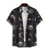 Gothic Couple Outfit Celestial Sun Moon Star Skulls Pattern Asymmetrical Hem Dress and Button Up Shirt Holiday Matching Outfit - Noir S | US 4