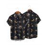 Gothic Couple Outfit Celestial Sun Moon Star Skulls Pattern Asymmetrical Hem Dress and Button Up Shirt Holiday Matching Outfit - Noir S | US 4