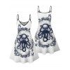 Vacation Couple Outfit Octopus Playing Cards Print Spaghetti Strap V Neck A Line Mini Tank Dress and Button Up Shirt Matching Outfit - Blanc S | US 4