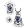Vacation Couple Outfit Octopus Playing Cards Print Spaghetti Strap V Neck A Line Mini Tank Dress and Button Up Shirt Matching Outfit - Blanc S | US 4