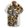 Gothic Couple Outfit Sunflower Skulls Leaf Print Ruched Bust Sweetheart Neck A Line Mini Dress and Button Up Shirt Holiday Matching Outfit - Beige S | US 4