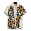 Gothic Couple Outfit Sunflower Skulls Leaf Print Ruched Bust Sweetheart Neck A Line Mini Dress and Button Up Shirt Holiday Matching Outfit - Beige S | US 4
