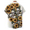 Gothic Couple Outfit Sunflower Skulls Leaf Print Ruched Bust Sweetheart Neck A Line Mini Dress and Button Up Shirt Holiday Matching Outfit - Beige S | US 4