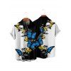 Gothic Couple Outfit Skulls Butterfly Print Monochrome Ruched Bust Dress and Button Up Shirt Holiday Matching Outfit - Bleu S | US 4