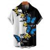 Gothic Couple Outfit Skulls Butterfly Print Monochrome Ruched Bust Dress and Button Up Shirt Holiday Matching Outfit - Bleu S | US 4