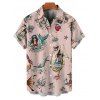 Vintage Couple Outfit Mermaid Skulls Letter Print Ruched Bust Belt Sweetheart Neck A Line Mini Dress and Button Up Shirt Vacation Matching Outfit - Rose clair S | US 4