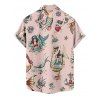 Vintage Couple Outfit Mermaid Skulls Letter Print Ruched Bust Belt Sweetheart Neck A Line Mini Dress and Button Up Shirt Vacation Matching Outfit - Rose clair S | US 4