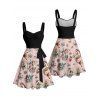 Vintage Couple Outfit Mermaid Skulls Letter Print Ruched Bust Belt Sweetheart Neck A Line Mini Dress and Button Up Shirt Vacation Matching Outfit - Rose clair S | US 4