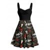 Gothic Couple Outfit Skull Plant Mushroom Print Ruched Bust Sweetheart Neck A Line Mini Dress and Button Up Shirt Vacation Matching Outfit - Noir S | US 4