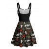 Gothic Couple Outfit Skull Plant Mushroom Print Ruched Bust Sweetheart Neck A Line Mini Dress and Button Up Shirt Vacation Matching Outfit - Noir S | US 4