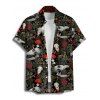 Gothic Couple Outfit Skull Plant Mushroom Print Ruched Bust Sweetheart Neck A Line Mini Dress and Button Up Shirt Vacation Matching Outfit - Noir S | US 4