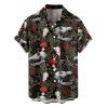 Gothic Couple Outfit Skull Plant Mushroom Print Ruched Bust Sweetheart Neck A Line Mini Dress and Button Up Shirt Vacation Matching Outfit - Noir S | US 4