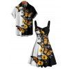 Gothic Couple Outfit Skulls Butterfly Print Monochrome Ruched Bust Dress and Button Up Shirt Holiday Matching Outfit - Noir S | US 4