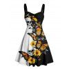 Gothic Couple Outfit Skulls Butterfly Print Monochrome Ruched Bust Dress and Button Up Shirt Holiday Matching Outfit - Noir S | US 4
