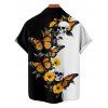 Gothic Couple Outfit Skulls Butterfly Print Monochrome Ruched Bust Dress and Button Up Shirt Holiday Matching Outfit - Noir S | US 4