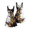 Gothic Couple Outfit Skulls Butterfly Print Monochrome Ruched Bust Dress and Button Up Shirt Holiday Matching Outfit - Noir S | US 4